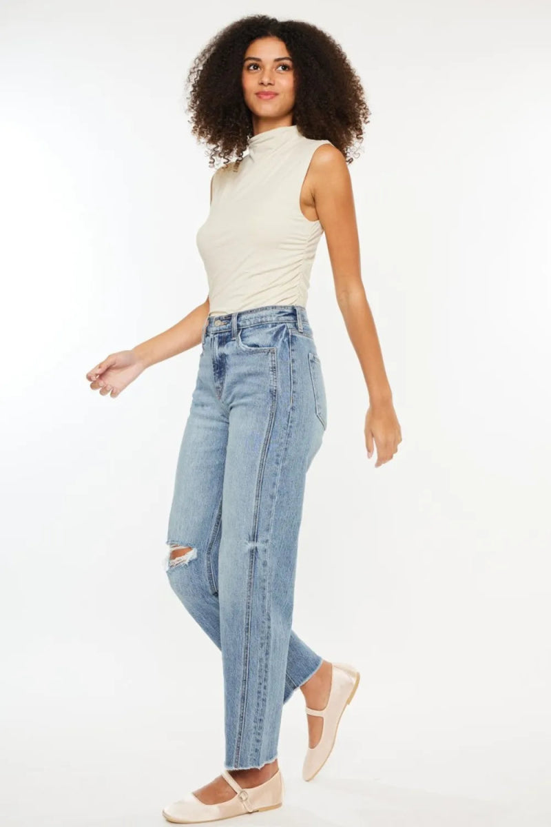 Kancan Ultra High Rise Distressed Straight Jeans for Women - Love Salve