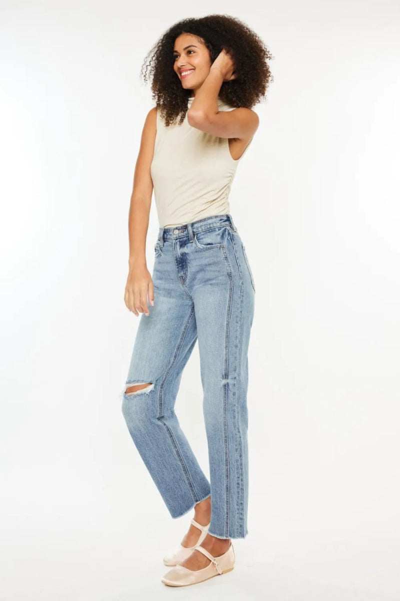 Kancan Ultra High Rise Distressed Straight Jeans for Women - Love Salve