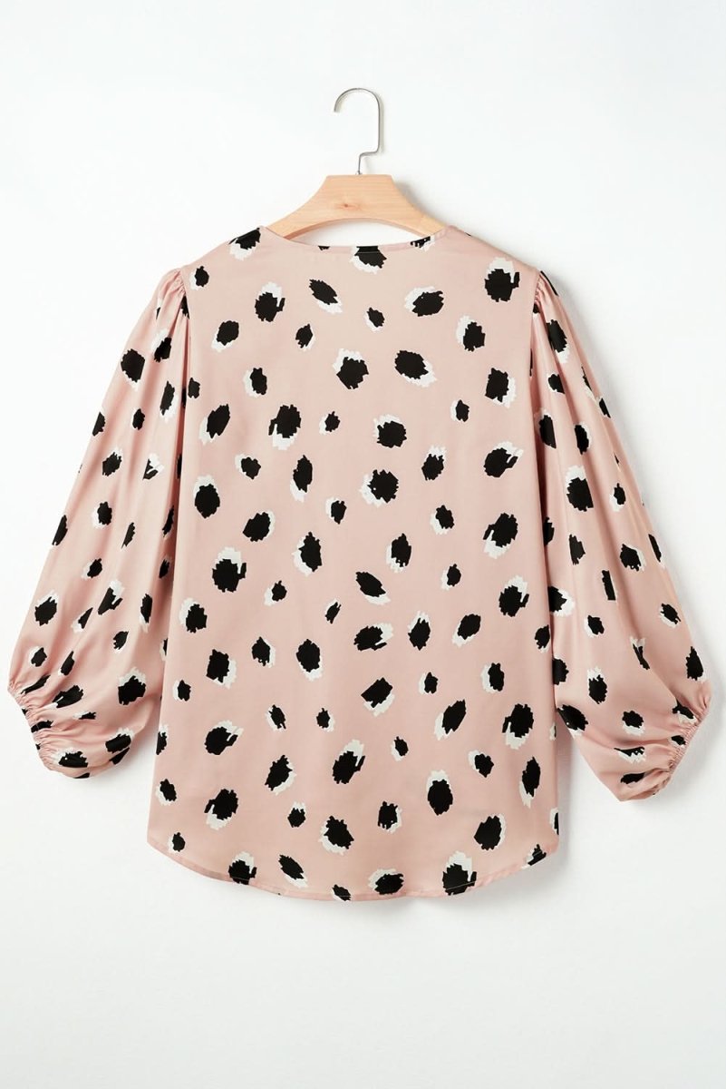Khaki Classic Leopard V Neck Bracelet Sleeve Blouse - Love Salve