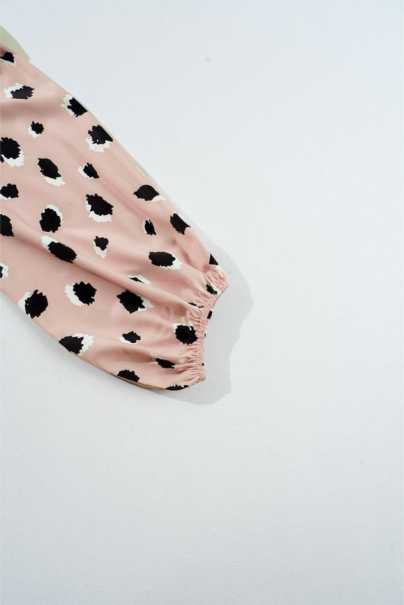 Khaki Classic Leopard V Neck Bracelet Sleeve Blouse - Love Salve