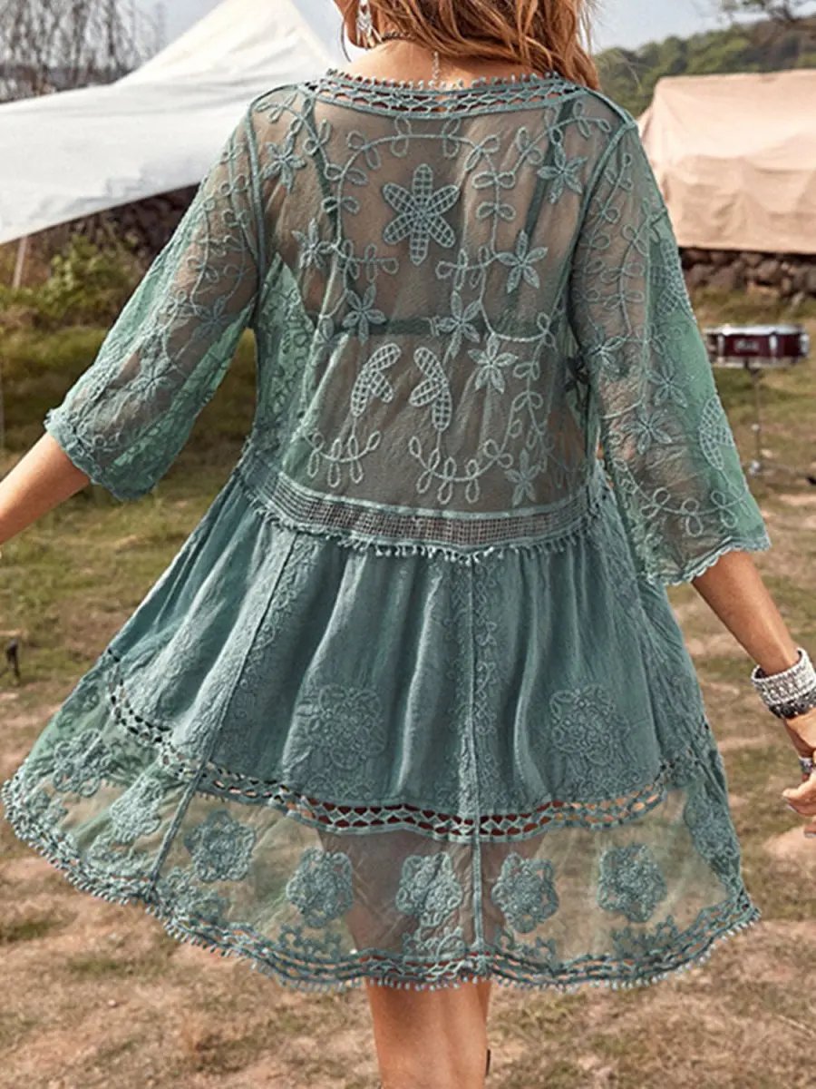 Lace Detail Plunge Cover-Up Dress for Stylish Beach Wear - Love Salve