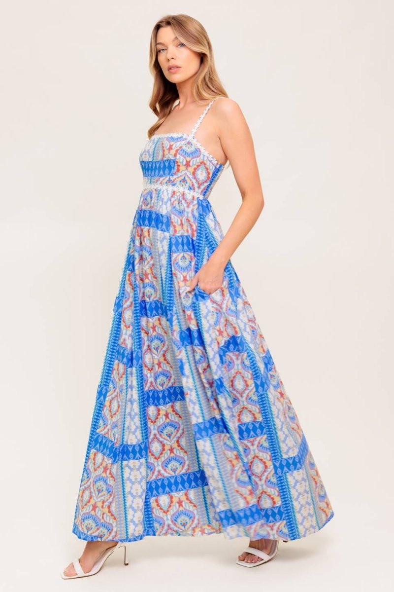 LASTING MAGIC BLUE WOVEN MAXI DRESS - Love Salve