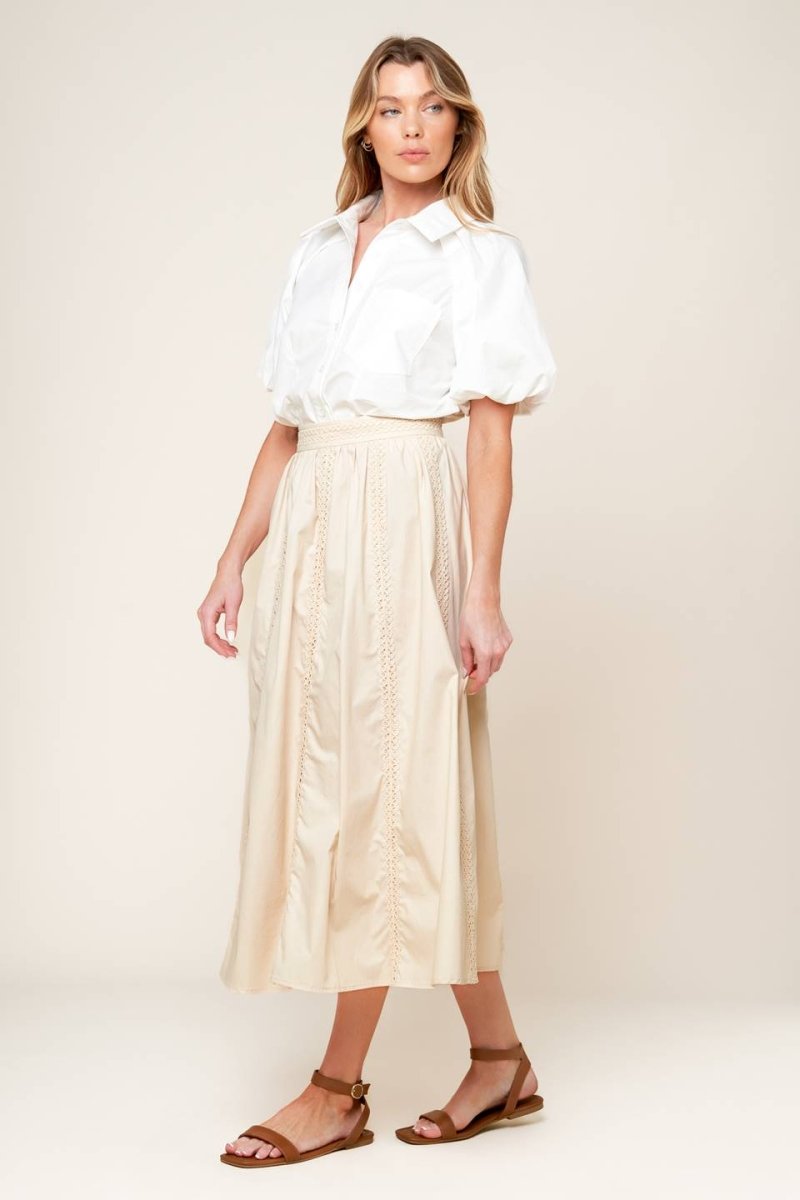 LAYTON CREAM WOVEN MIDI SKIRT - Love Salve