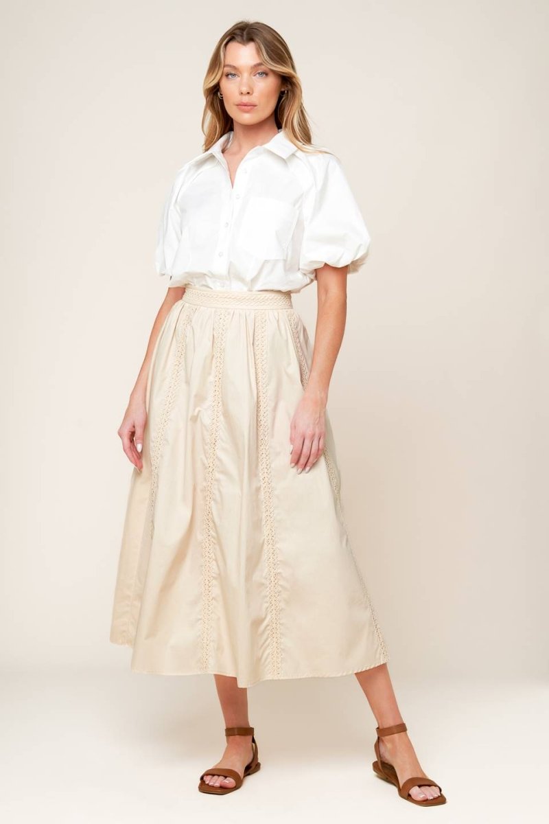 LAYTON CREAM WOVEN MIDI SKIRT - Love Salve