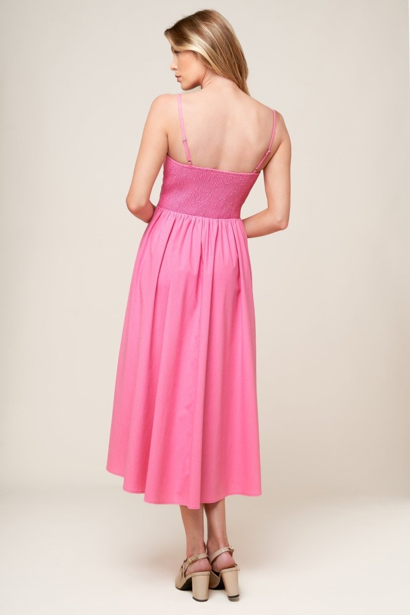 LET THE LIGHT PINK WOVEN MIDI DRESS - Love Salve