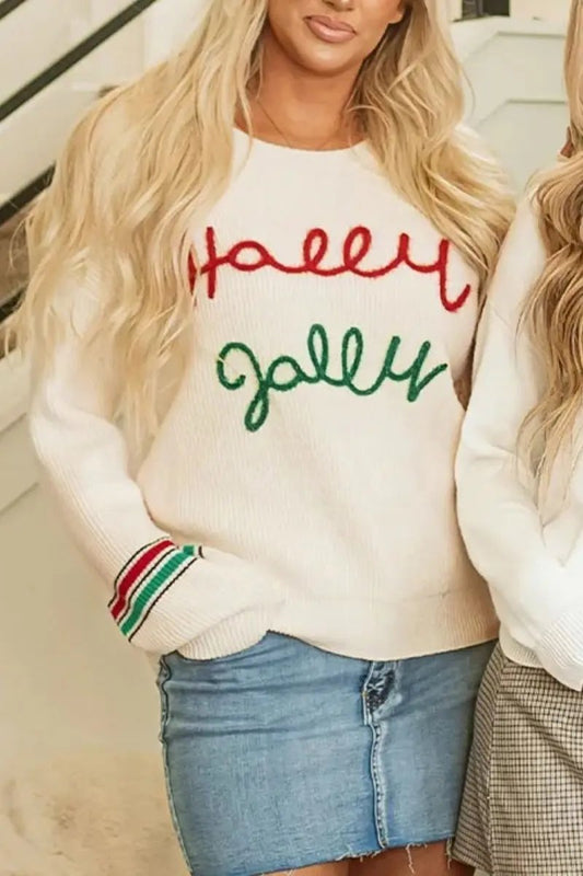 Letter Round Neck Long Sleeve Sweater - Love Salve