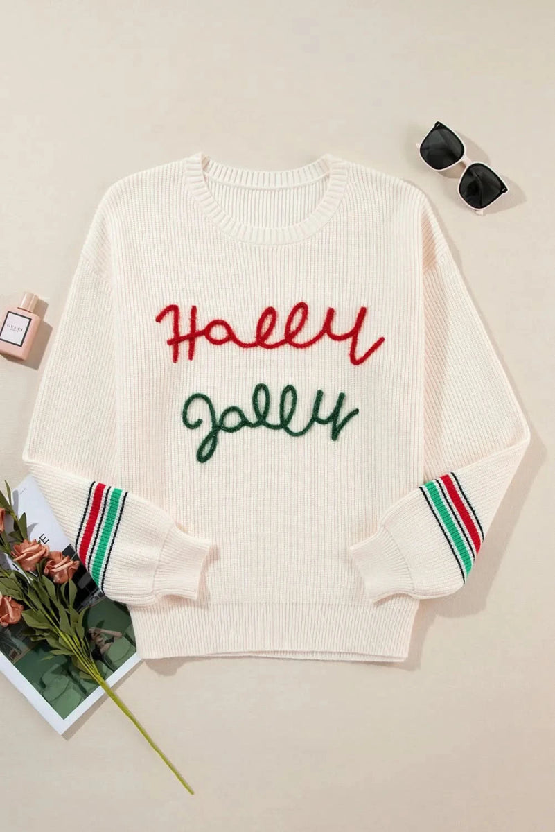 Letter Round Neck Long Sleeve Sweater - Love Salve