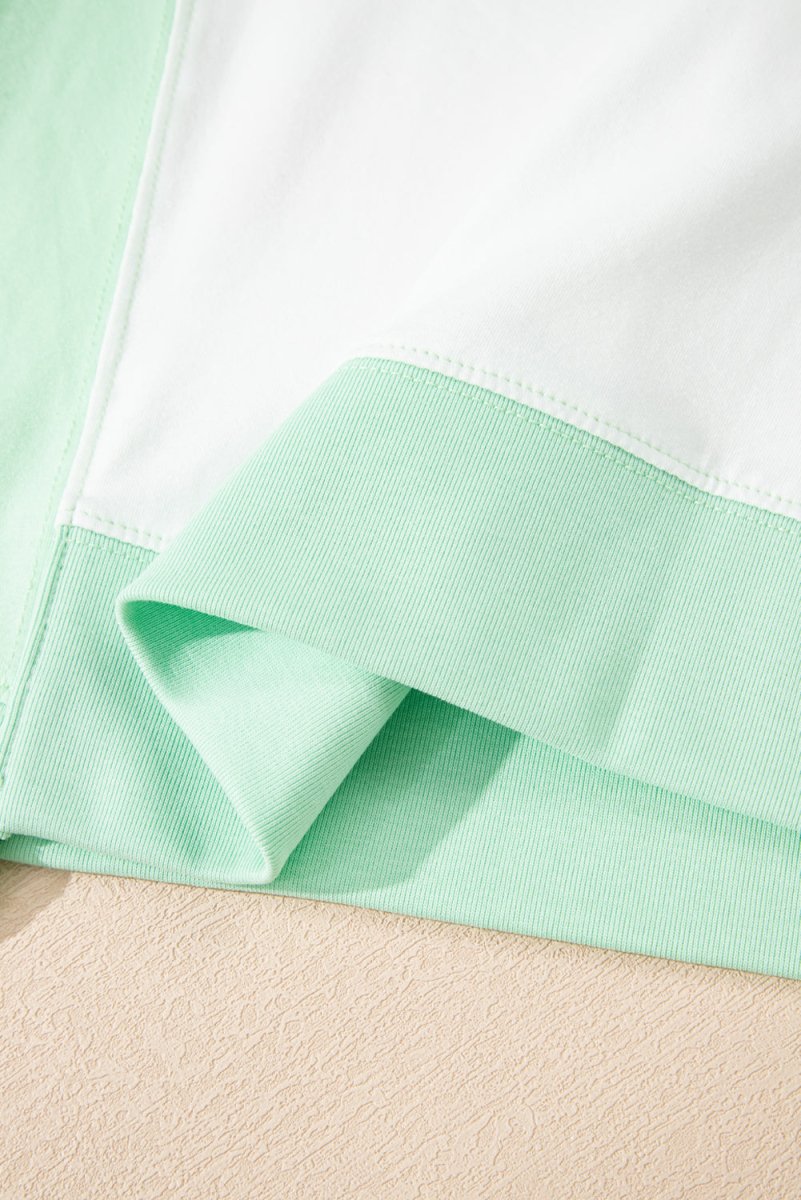 Light Green Color Block Exposed Seam Crew Neck T Shirt - Love Salve