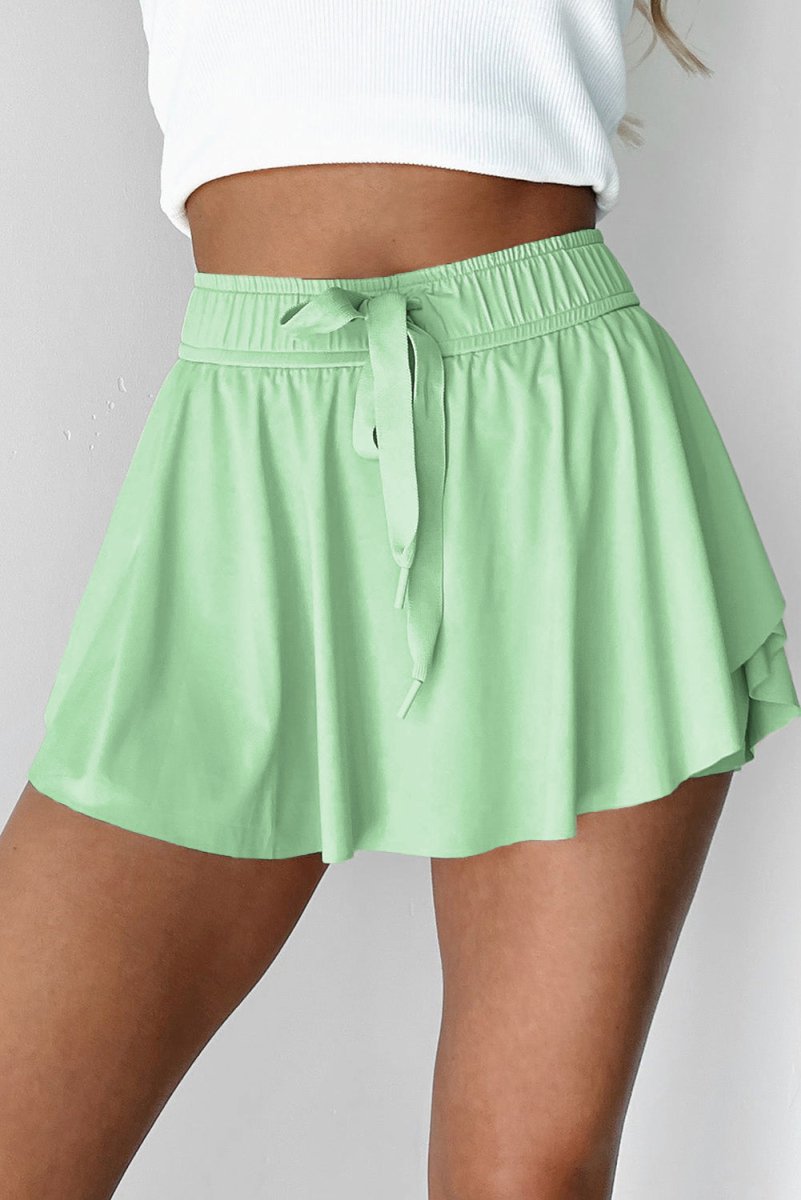Light Green Drawstring High Waist Lined Tennis Skorts - Love Salve