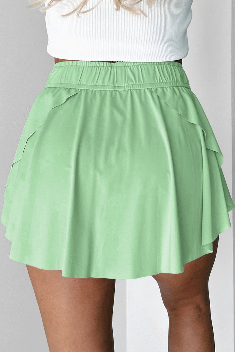 Light Green Drawstring High Waist Lined Tennis Skorts - Love Salve