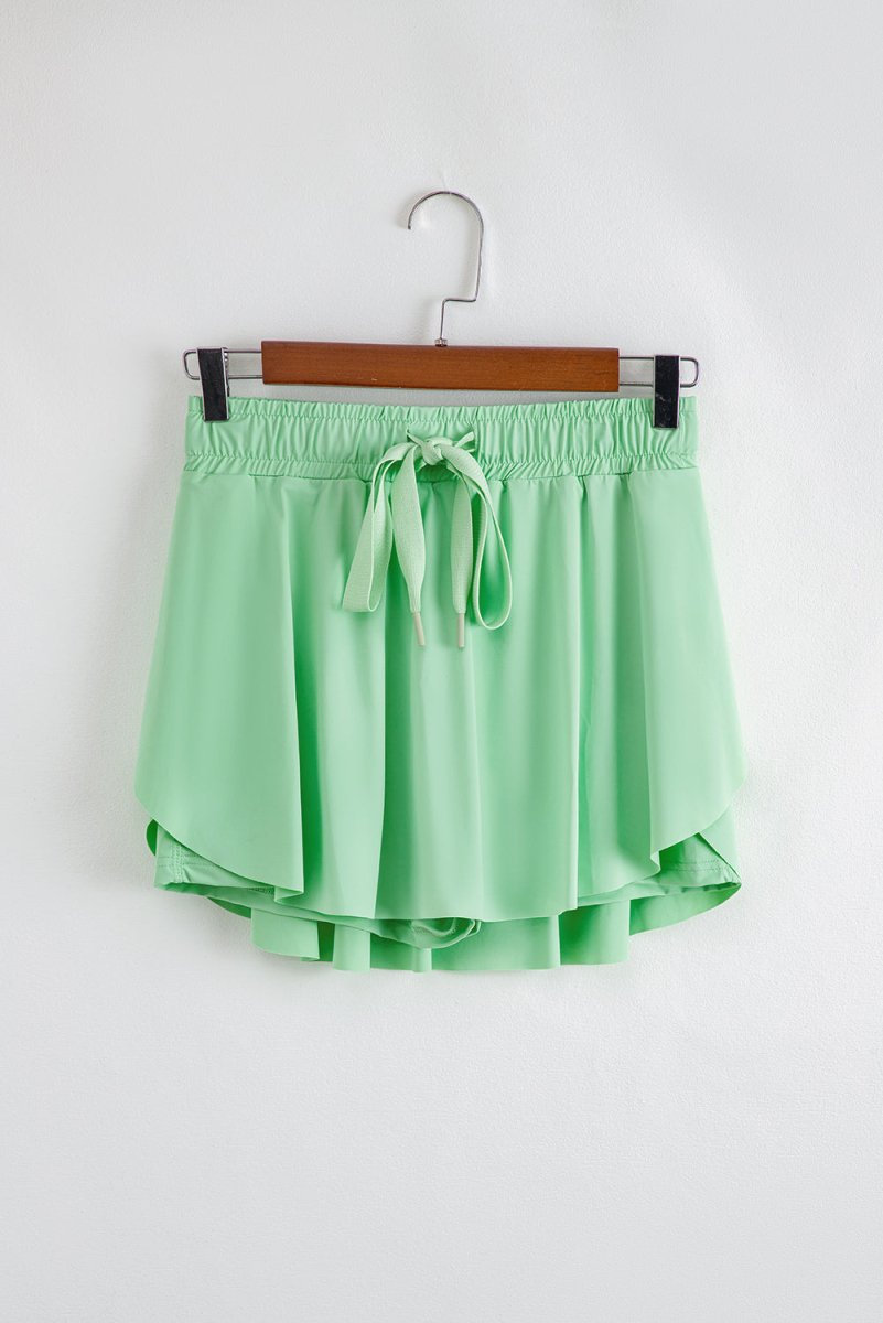 Light Green Drawstring High Waist Lined Tennis Skorts - Love Salve
