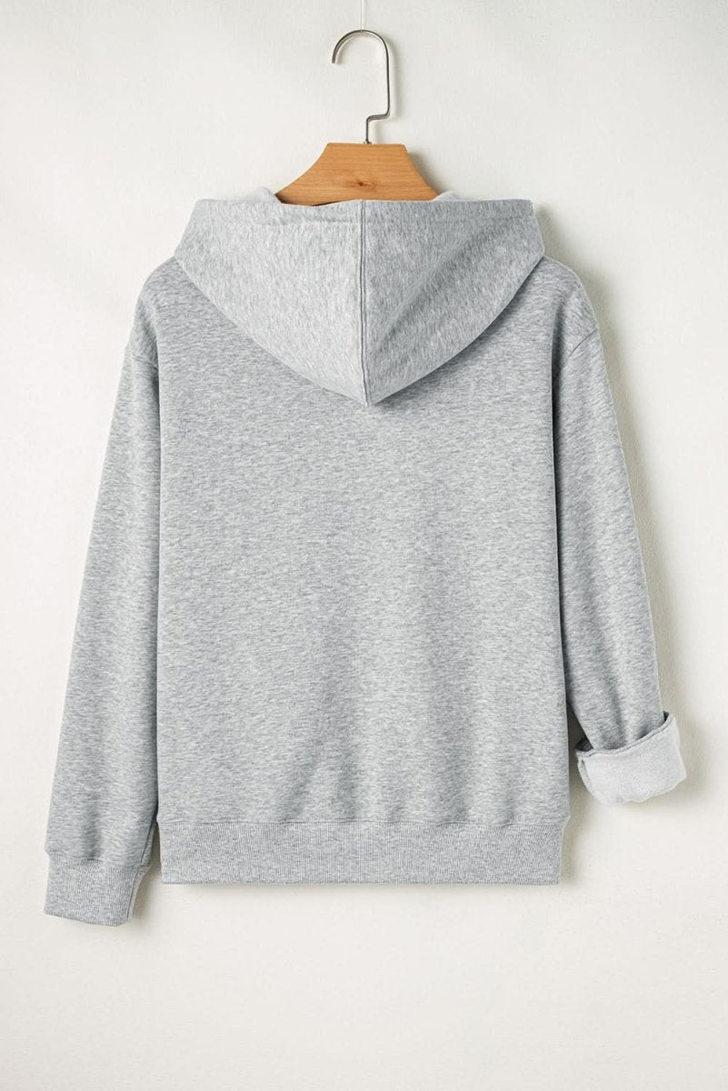 Light Grey Solid Color Fleece Lined Drawstring Hoodie with Pocket - Love Salve