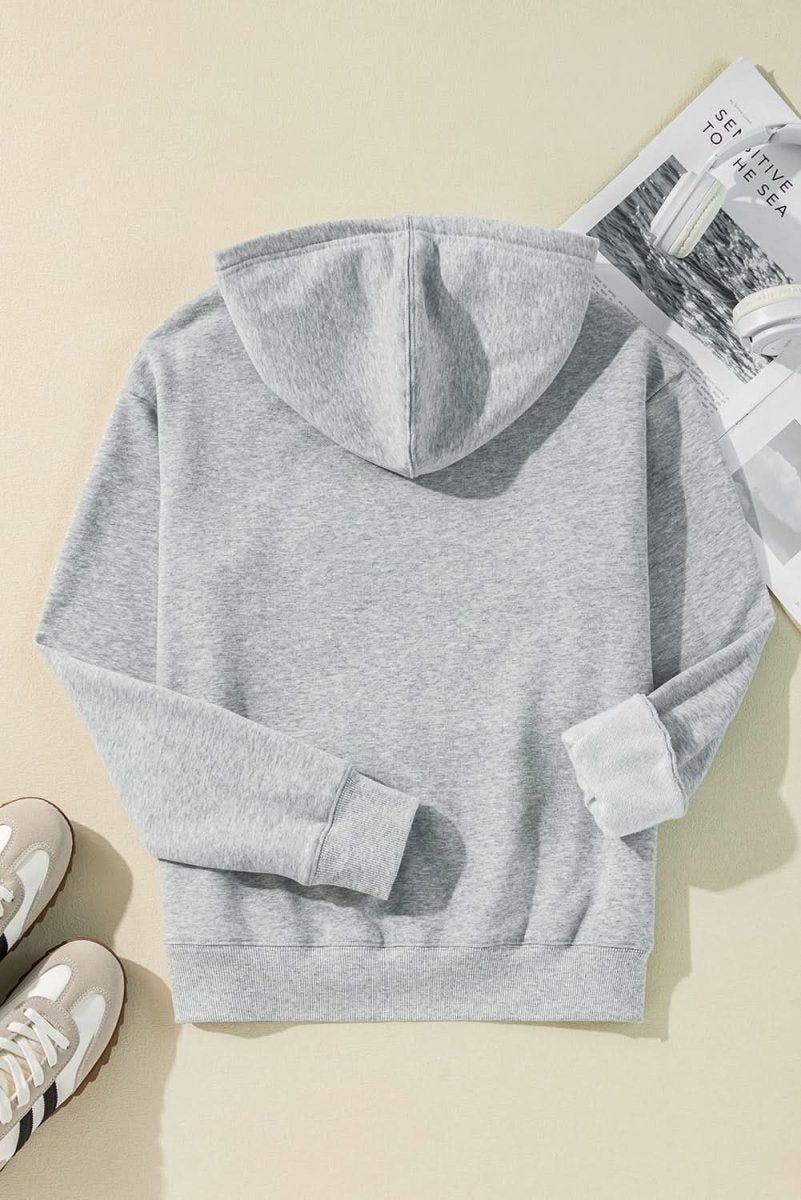 Light Grey Solid Color Fleece Lined Drawstring Hoodie with Pocket - Love Salve