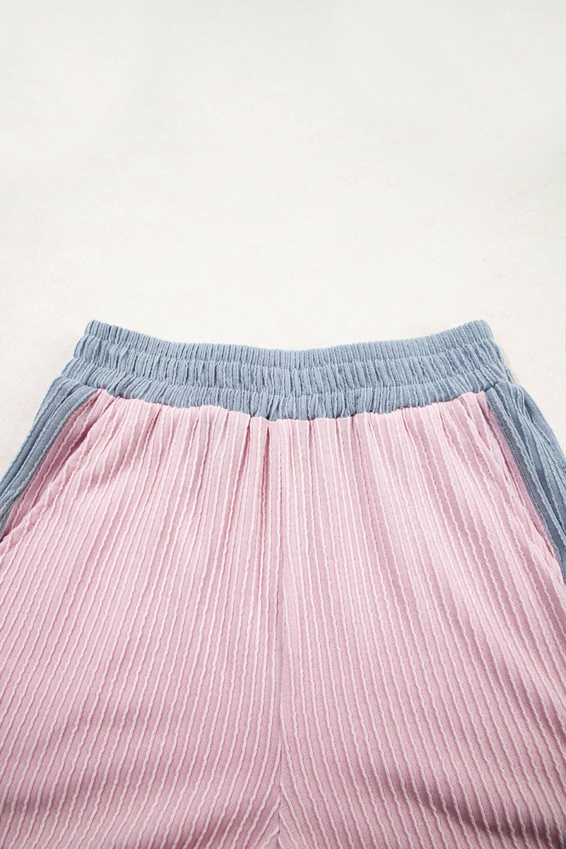 Light Pink Colorblock Corded Short Sleeve Boxy Top and Shorts Set - Love Salve