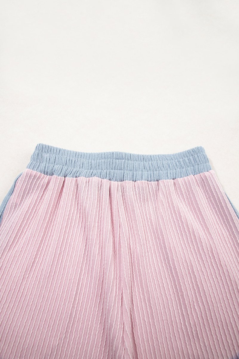 Light Pink Colorblock Corded Short Sleeve Boxy Top and Shorts Set - Love Salve
