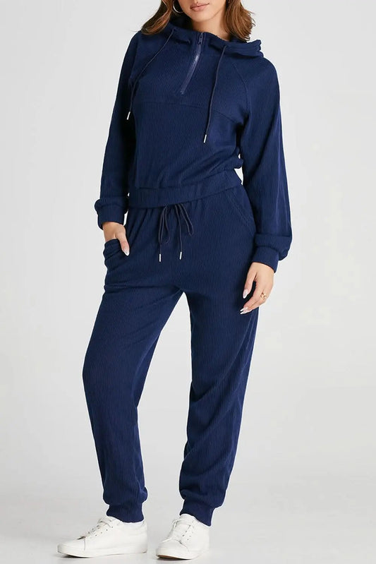 Navy blue cropped hoodie set - Love Salve
