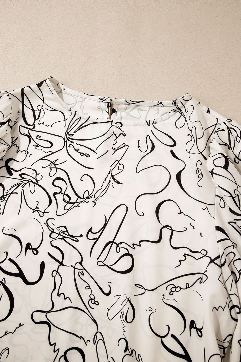 Beige abstract print blouse with balloon sleeves - Love Salve