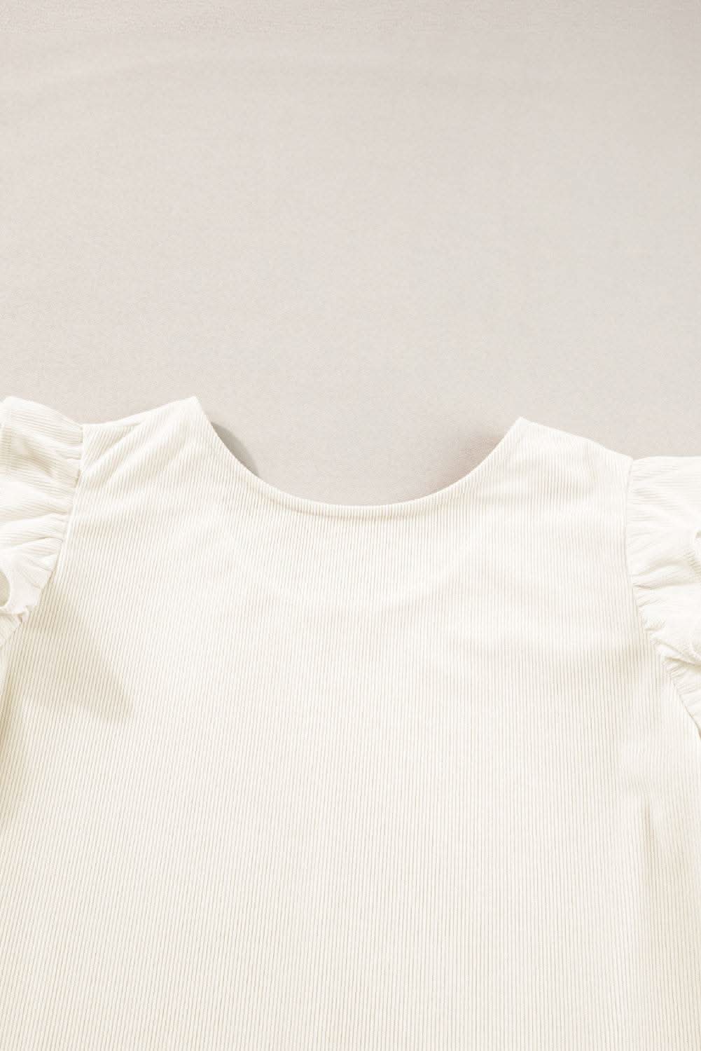 Chic beige corduroy blouse with ruffle sleeves - Love Salve