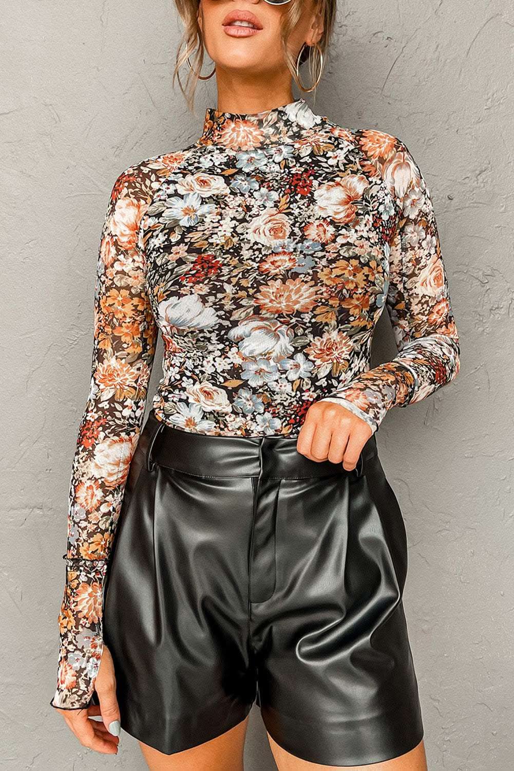 Chic brown floral mesh blouse - Love Salve