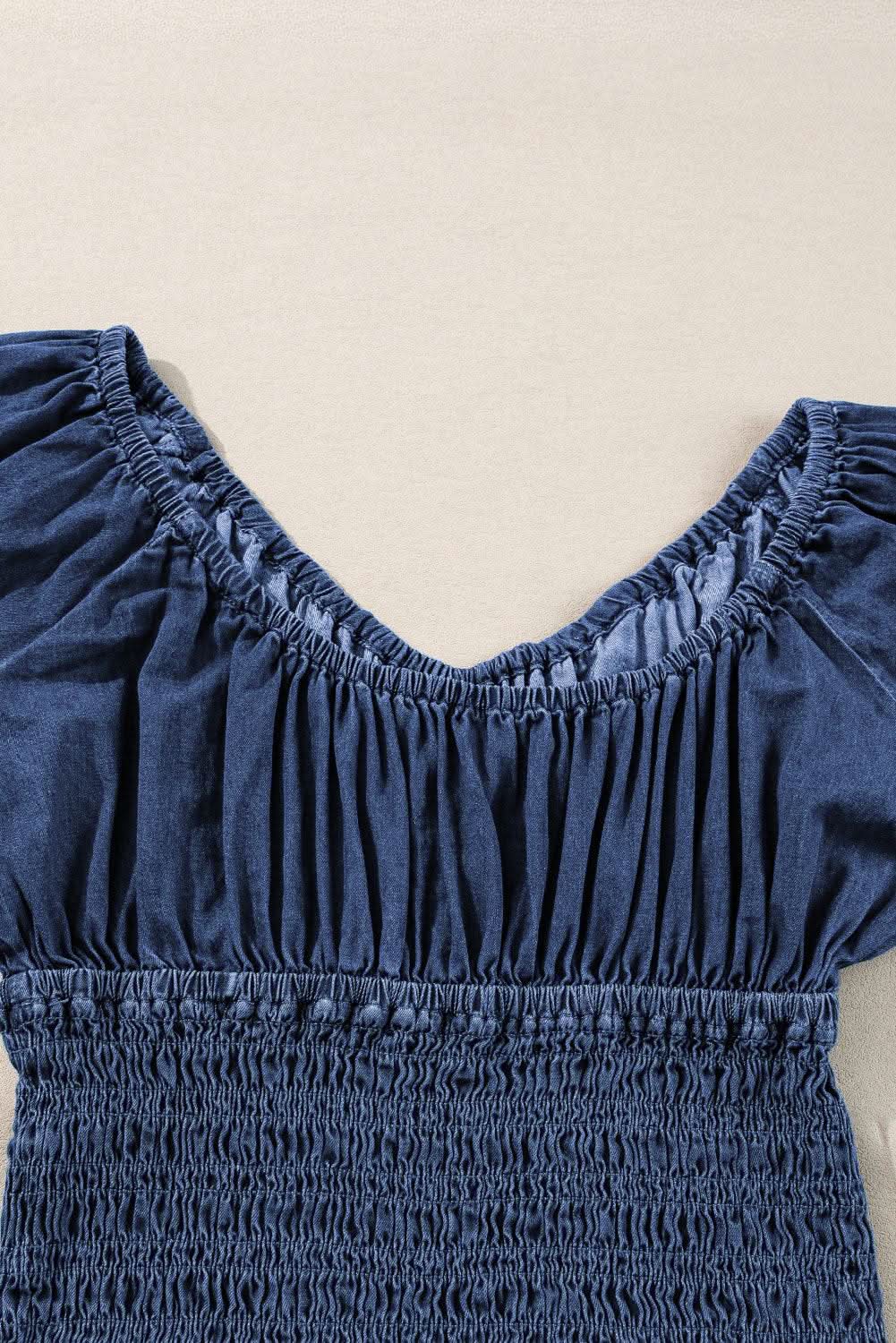 Chic dark blue puff sleeve denim top - Love Salve