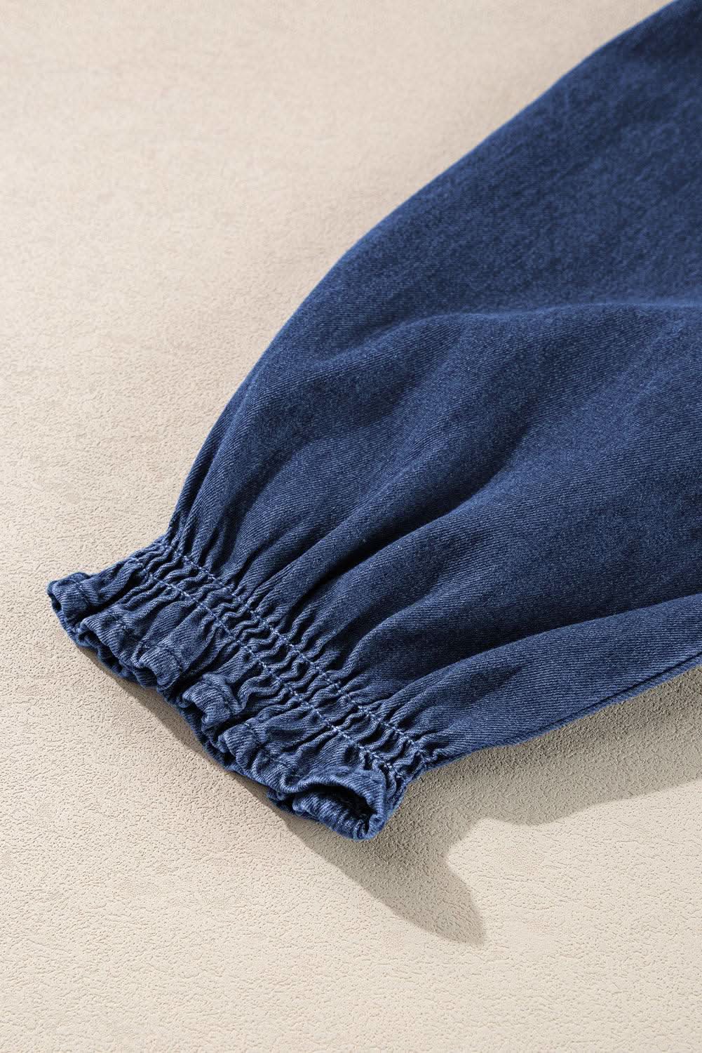 Chic dark blue puff sleeve denim top - Love Salve