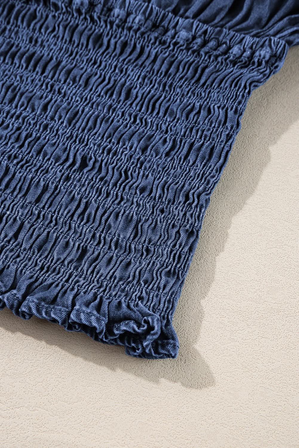 Chic dark blue puff sleeve denim top - Love Salve