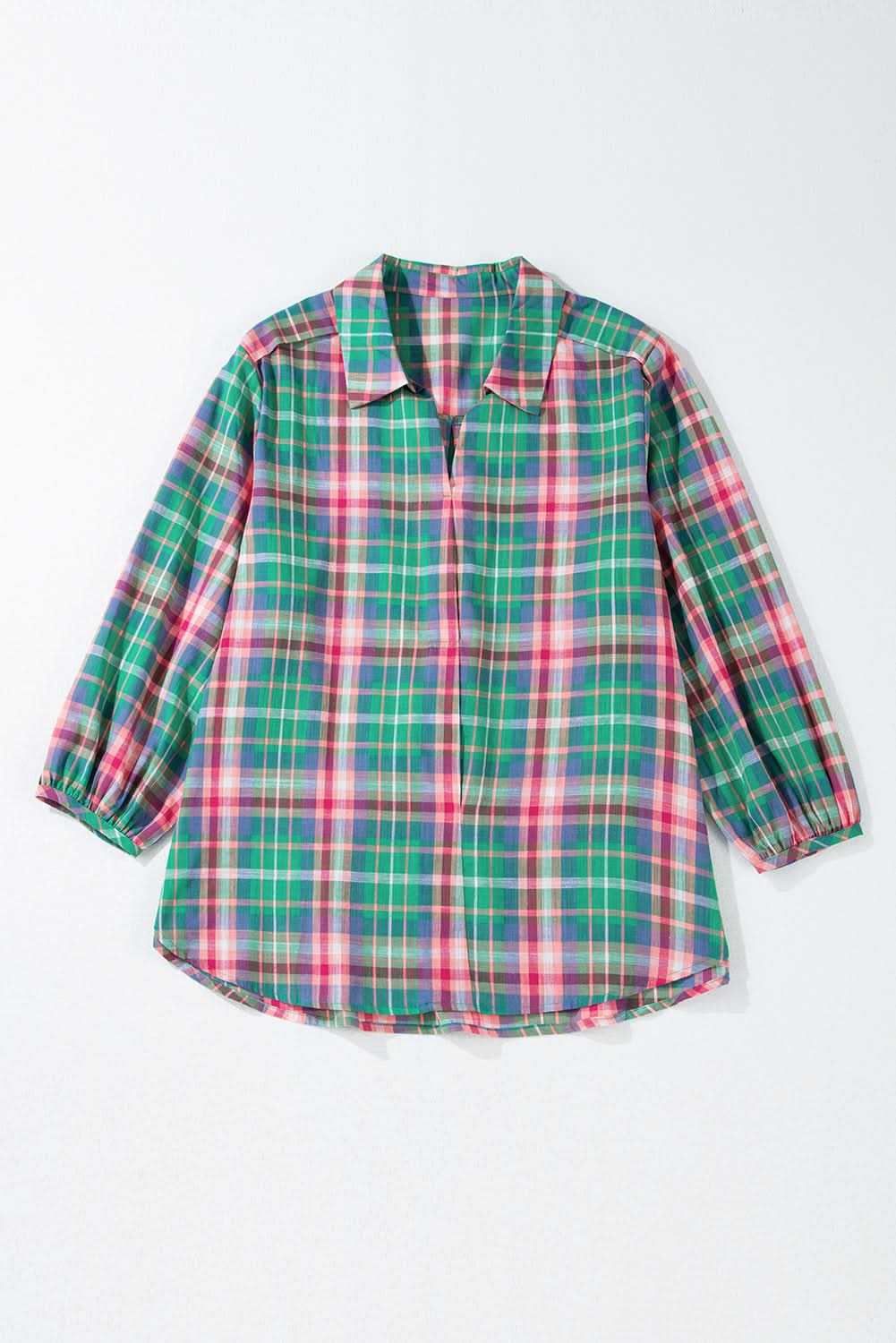 Casual green plaid shirt, 3/4 sleeve - Love Salve