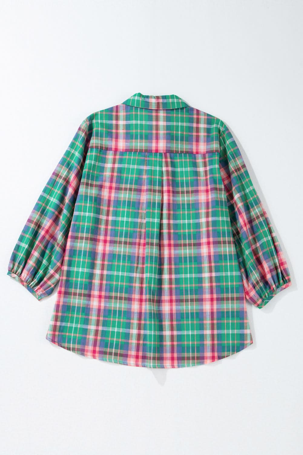 Casual green plaid shirt, 3/4 sleeve - Love Salve