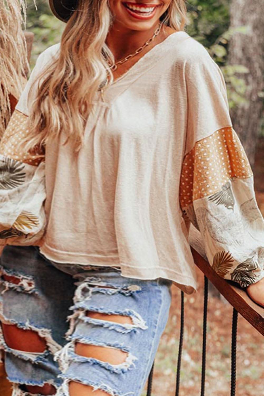 Chic palm print blouse with puff sleeves - Love Salve