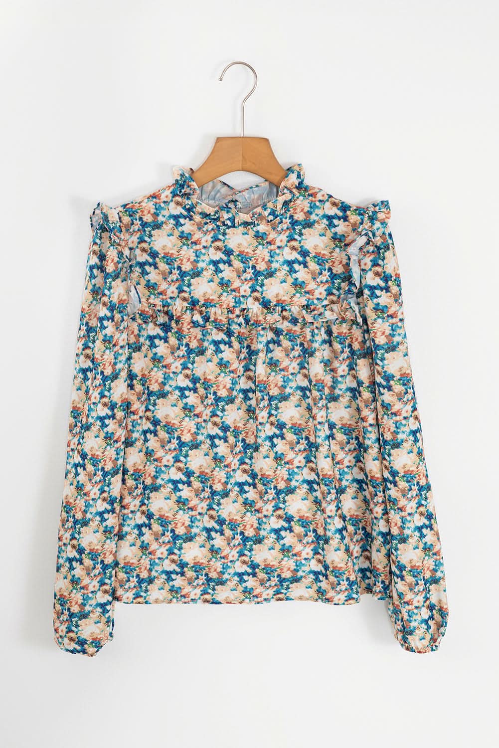 Floral mock neck blouse - sky blue - Love Salve