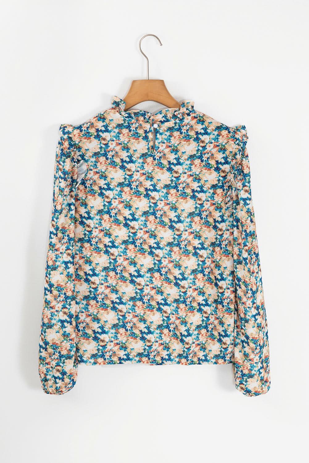 Floral mock neck blouse - sky blue - Love Salve