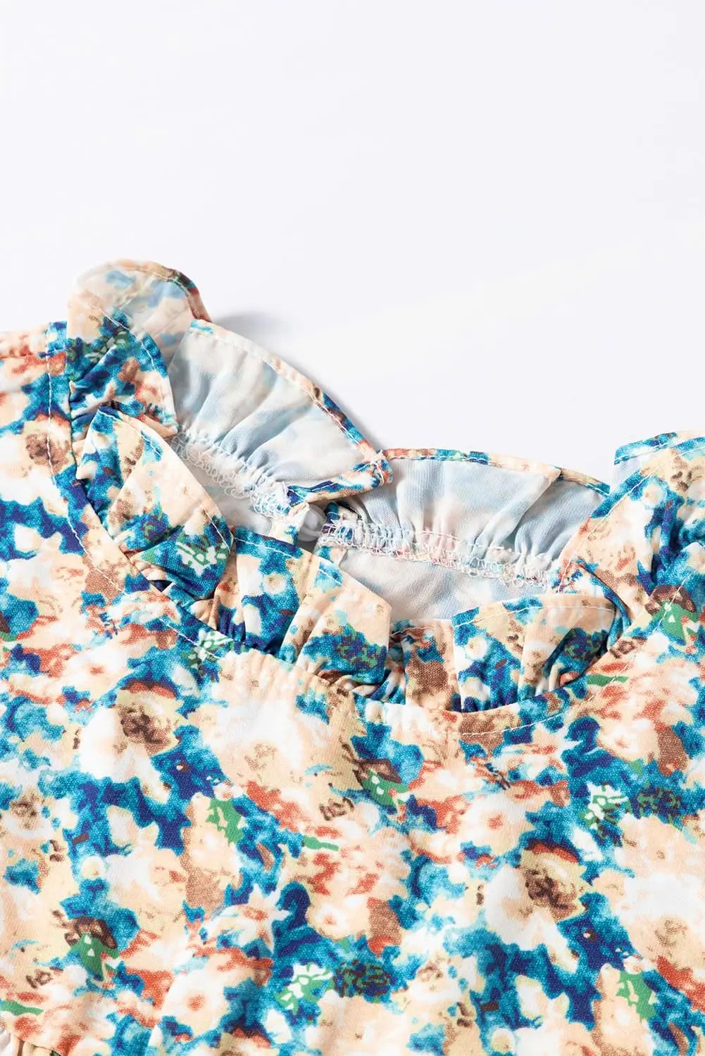 Floral mock neck blouse - sky blue - Love Salve