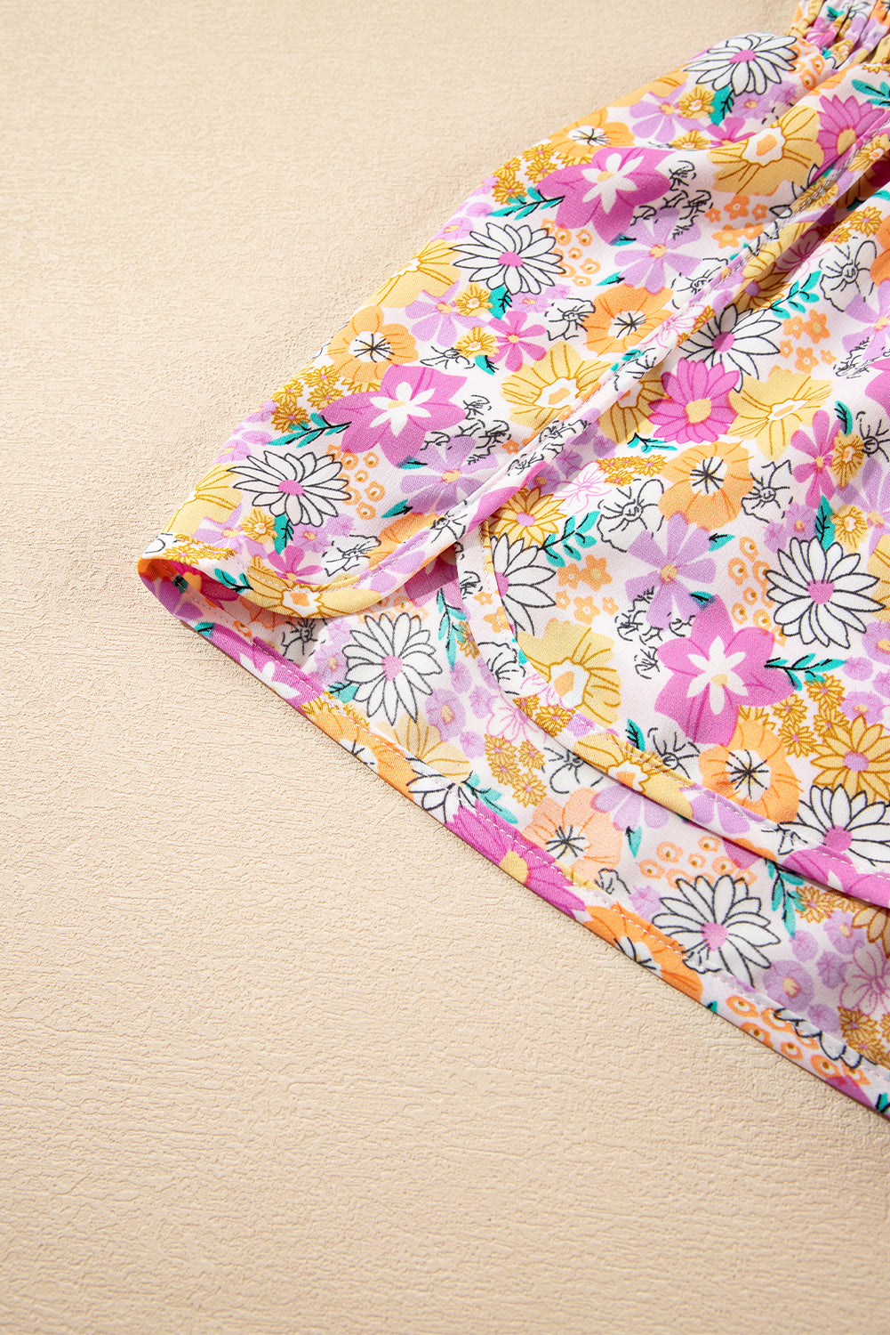Pink Boho Floral Shirred High Waist Casual Shorts - Love Salve