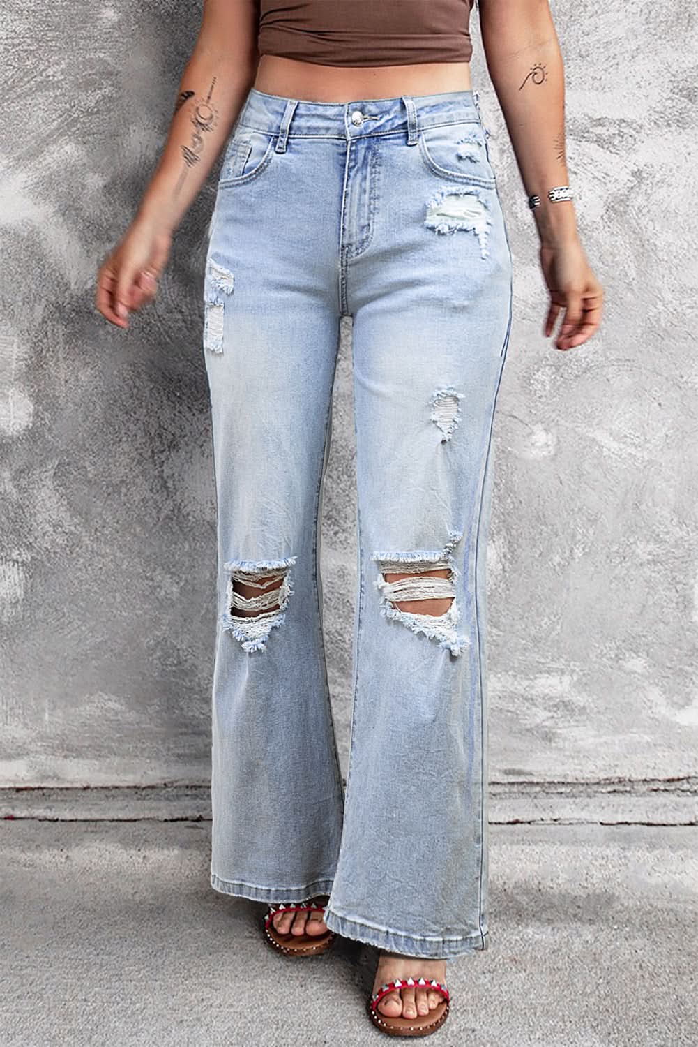 Beau Blue distressed flare jeans - Love Salve