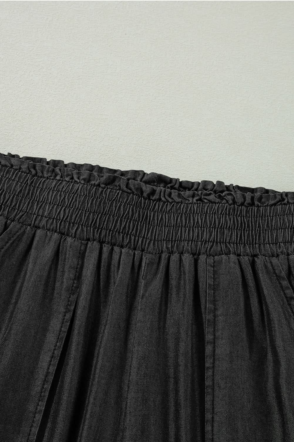 Chic black wide-leg jeans with frills - Love Salve