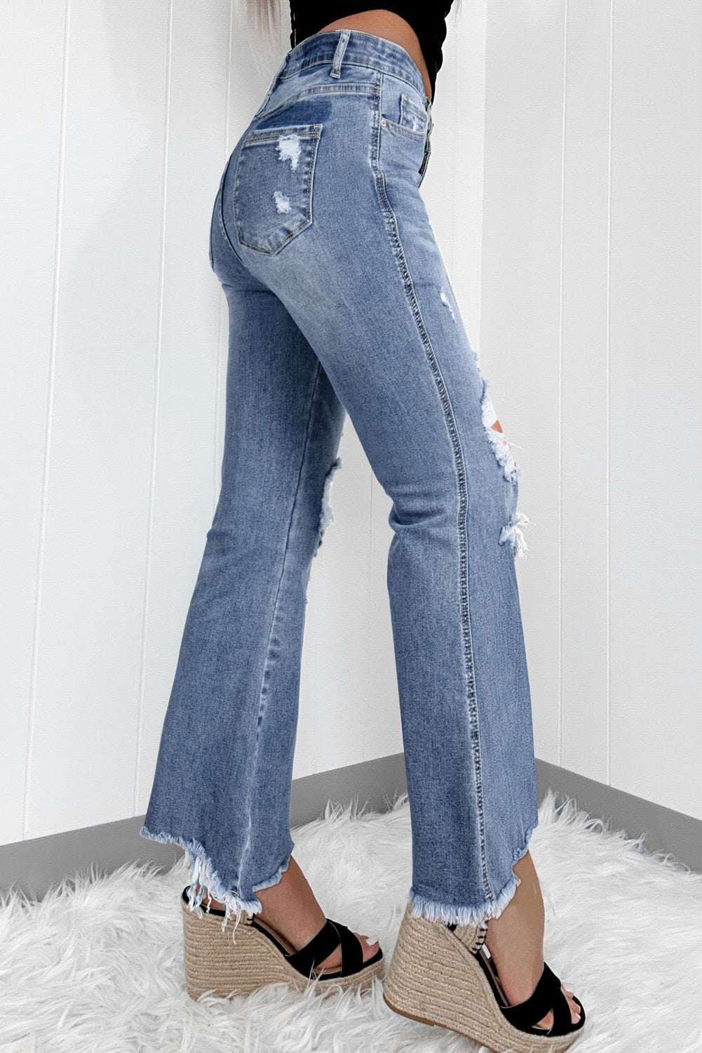 Dusk blue high-rise flared jeans - Love Salve