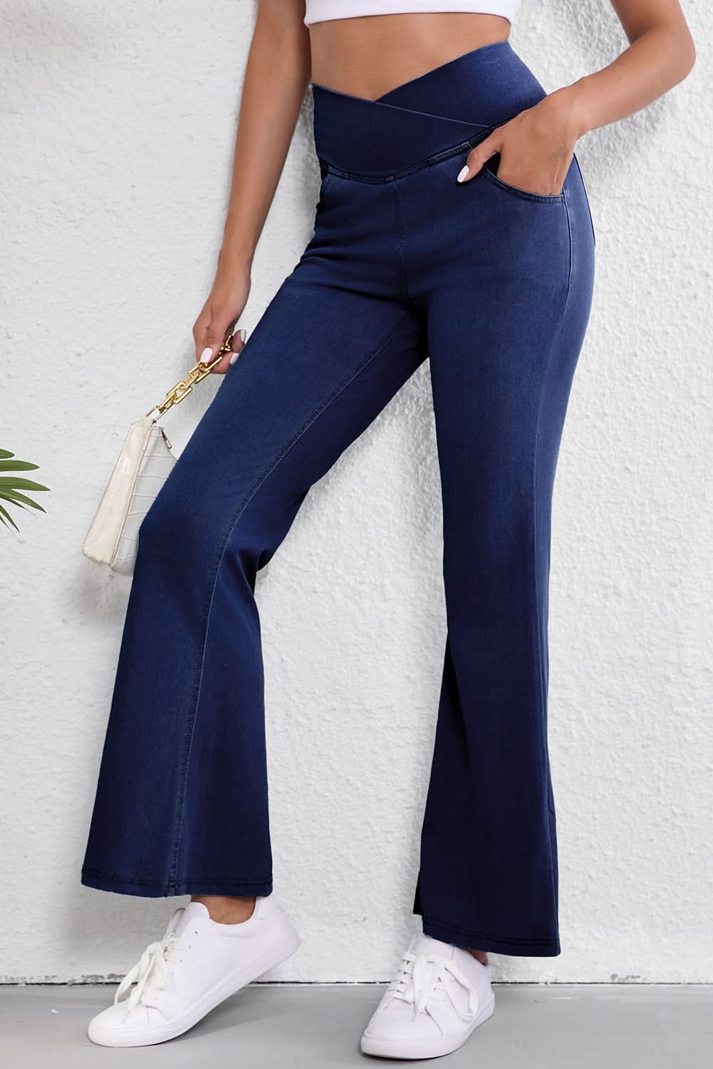 Dusk blue flare jeans with crossed waist - Love Salve
