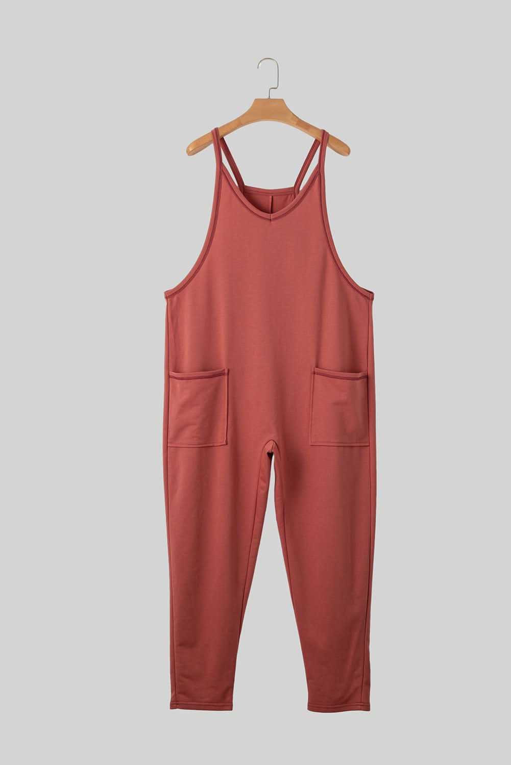 Gold Flame Side Pockets Harem Pants Sleeveless V Neck Jumpsuit - Love Salve