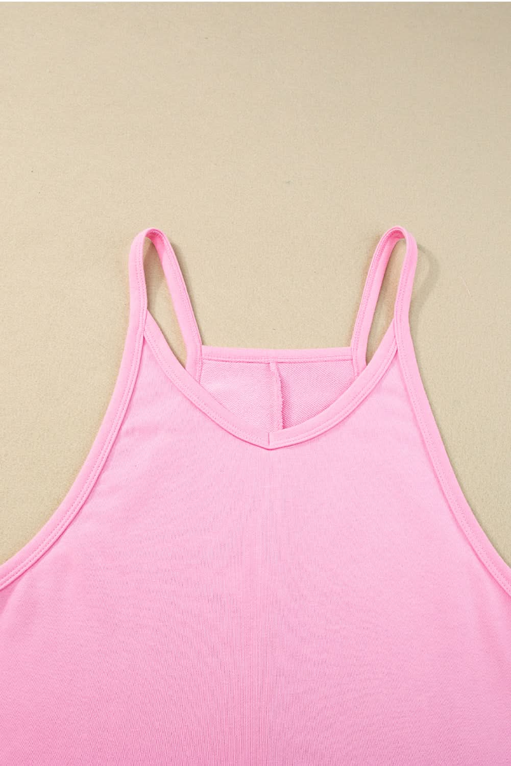 Pink Sleeveless Pocketed V Neck Jersey Romper - Love Salve
