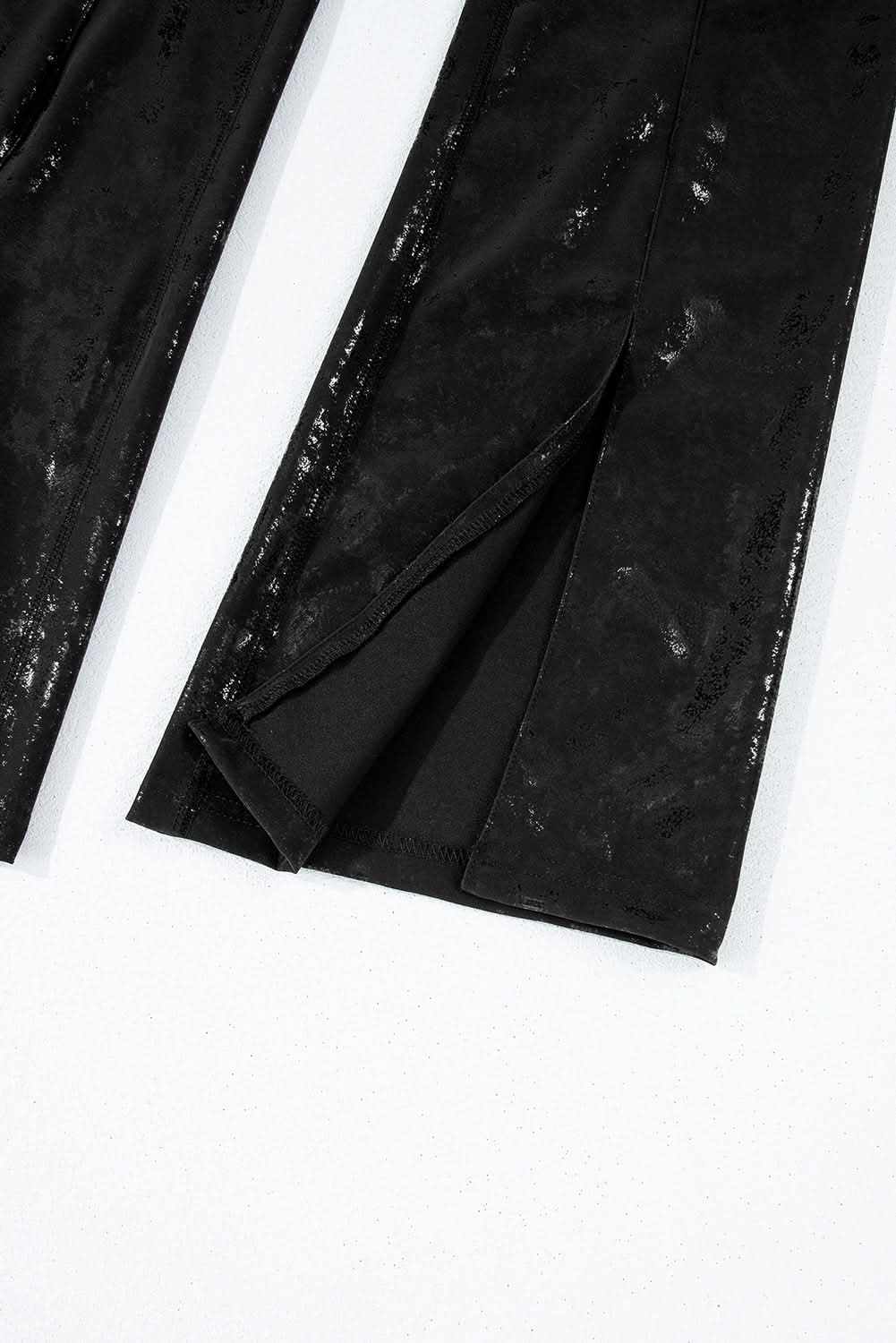 Trendy black high-waisted leggings with splits - Love Salve