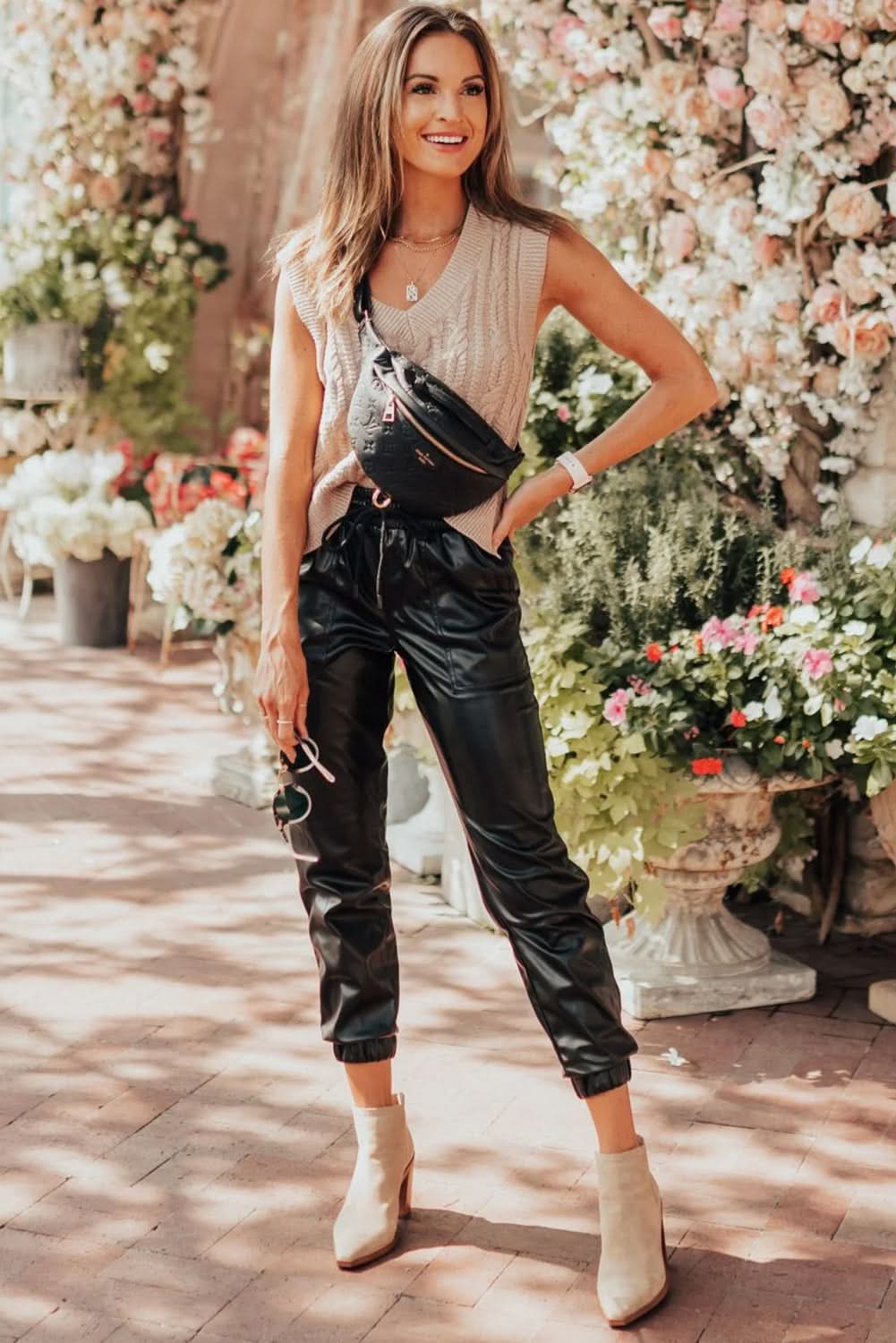 Chic black faux leather joggers - Love Salve