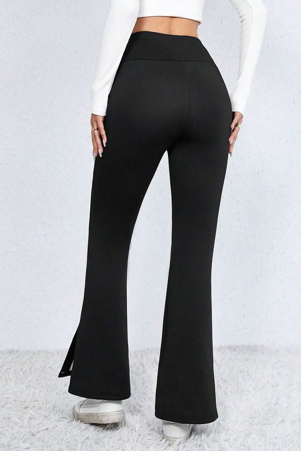 Cozy black thermal flare pants - Love Salve