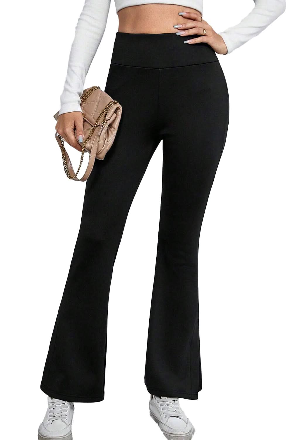 Cozy black thermal flare pants - Love Salve