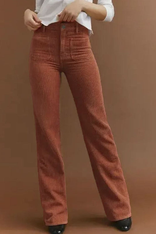 Chic brown high-waisted corduroy pants - Love Salve