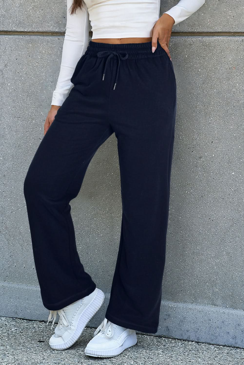 Navy blue fleece pants with drawstring - Love Salve