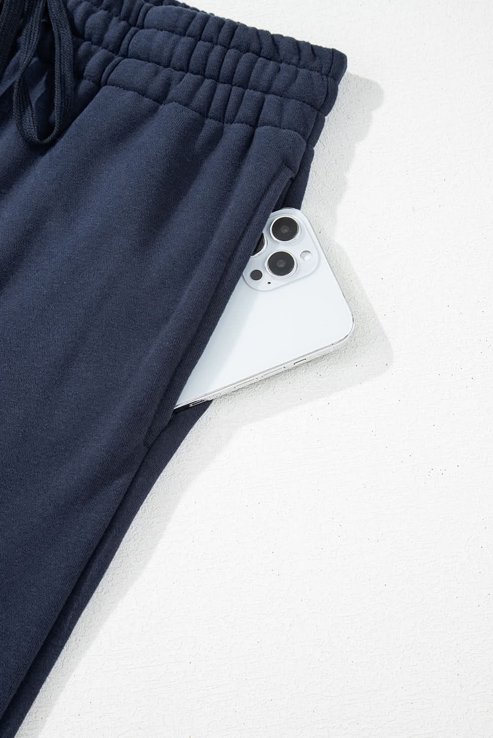 Navy blue fleece pants with drawstring - Love Salve