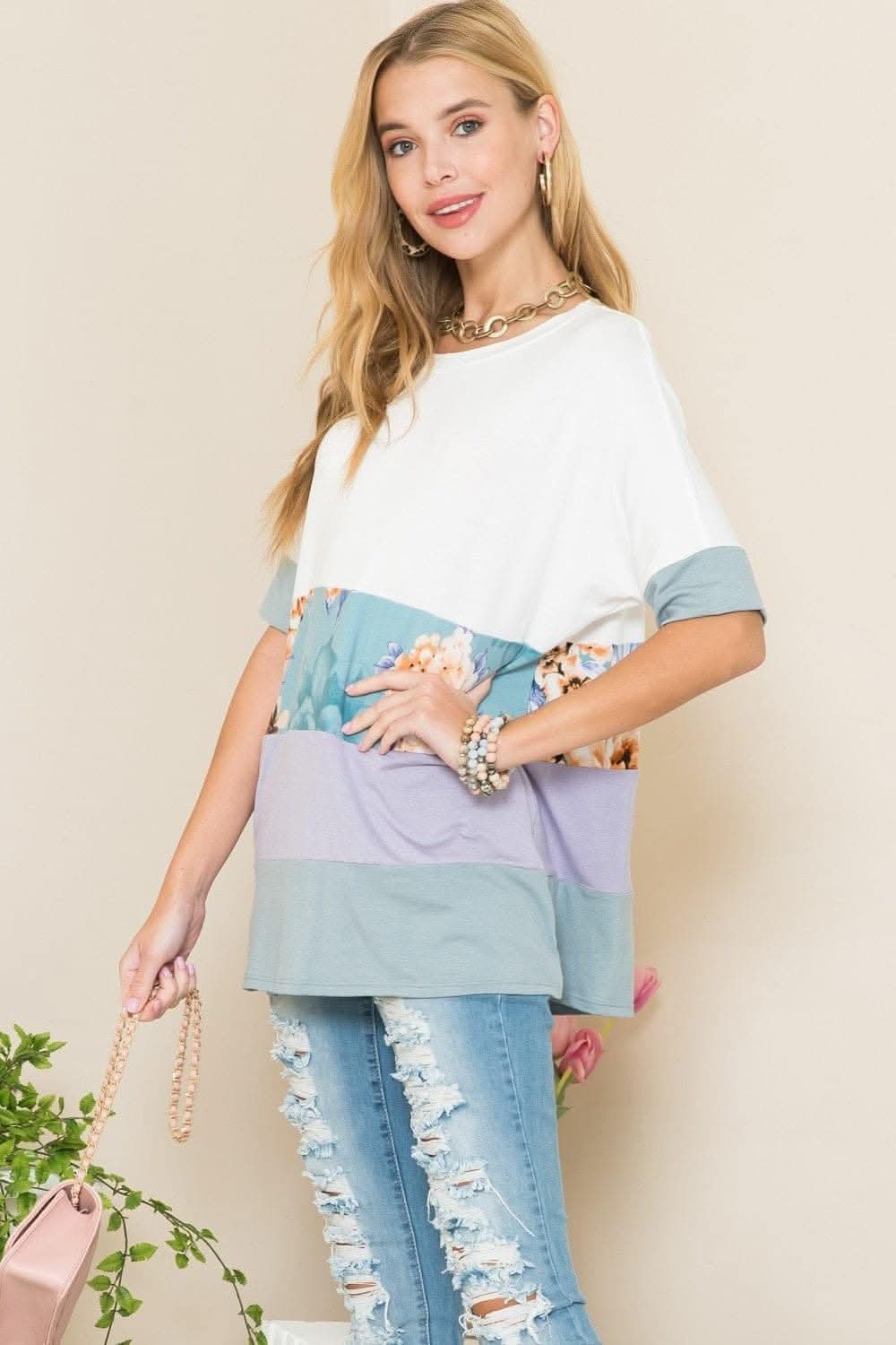 Celeste ivory lilac color block tee - Love Salve