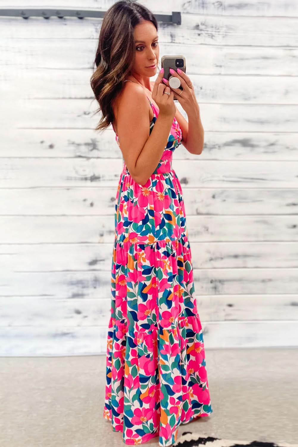 Rose Floral Twisted Smocked Back Tiered Maxi Dress - Love Salve