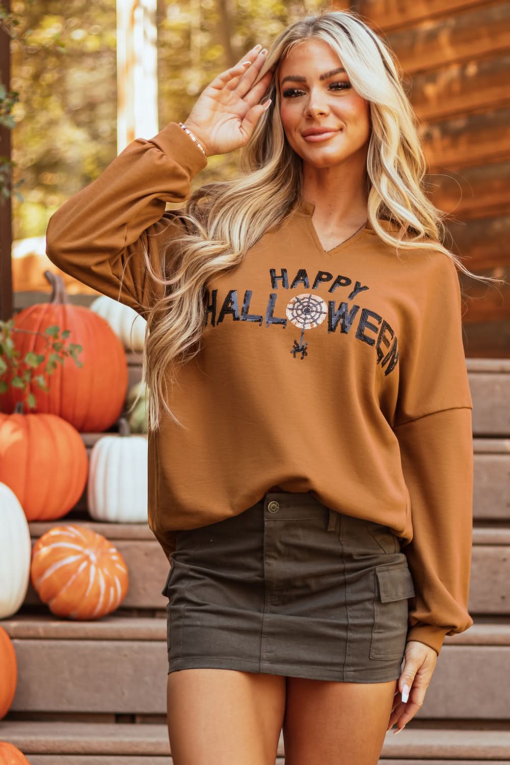 Chic chestnut sequin Halloween top - Love Salve