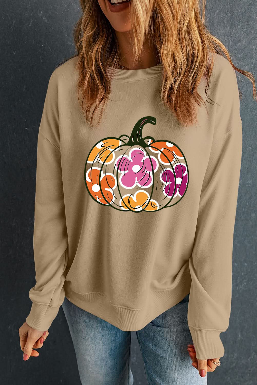Khaki pumpkin graphic sweatshirt - Love Salve